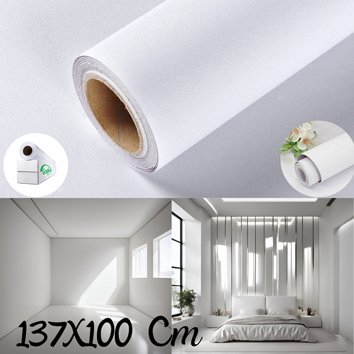 Beyaz Mat Duvar Kaplama ve Duvar Baskı Folyosu 137x100Cm