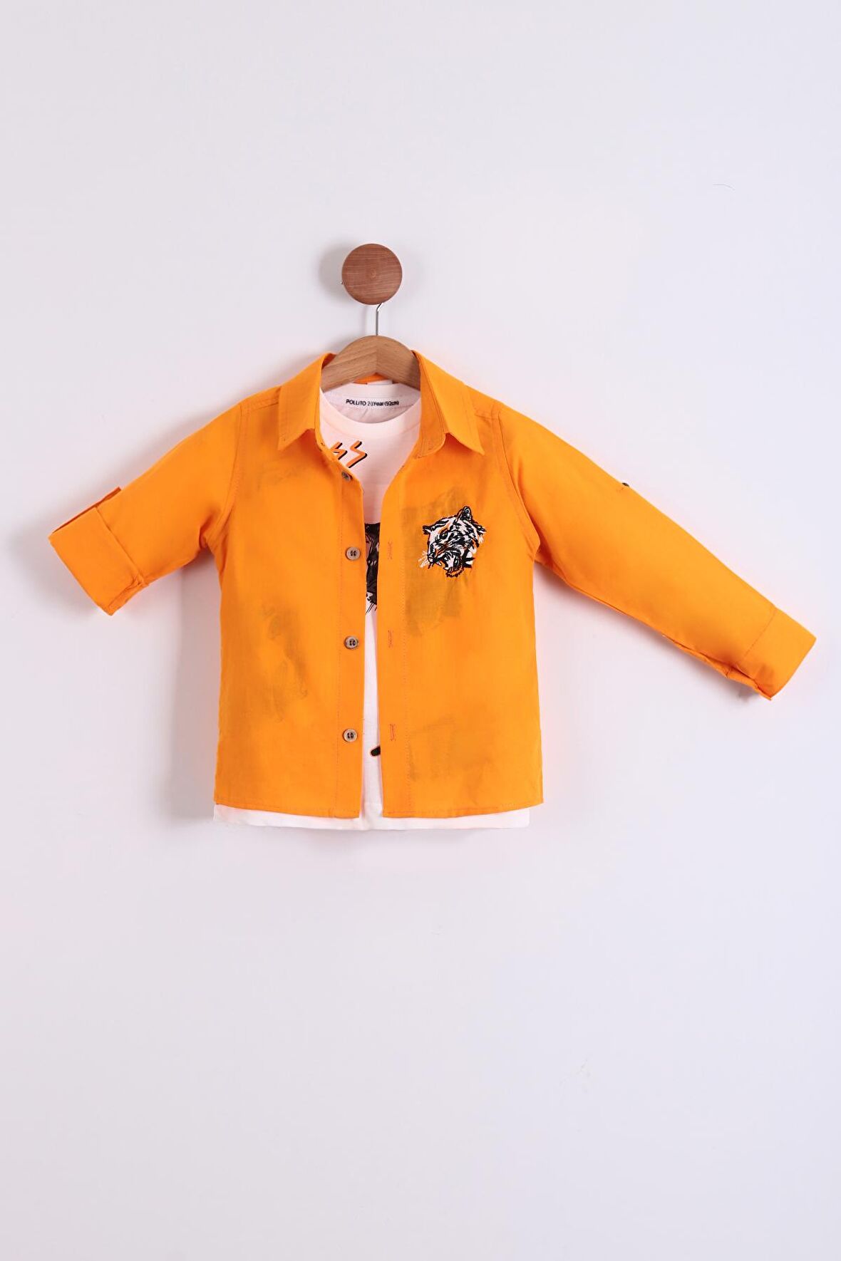 Erkek Çocuk Mevsimlik Pamuklu Tiger Nakışlı Gömlek Tişört 2'li Takım