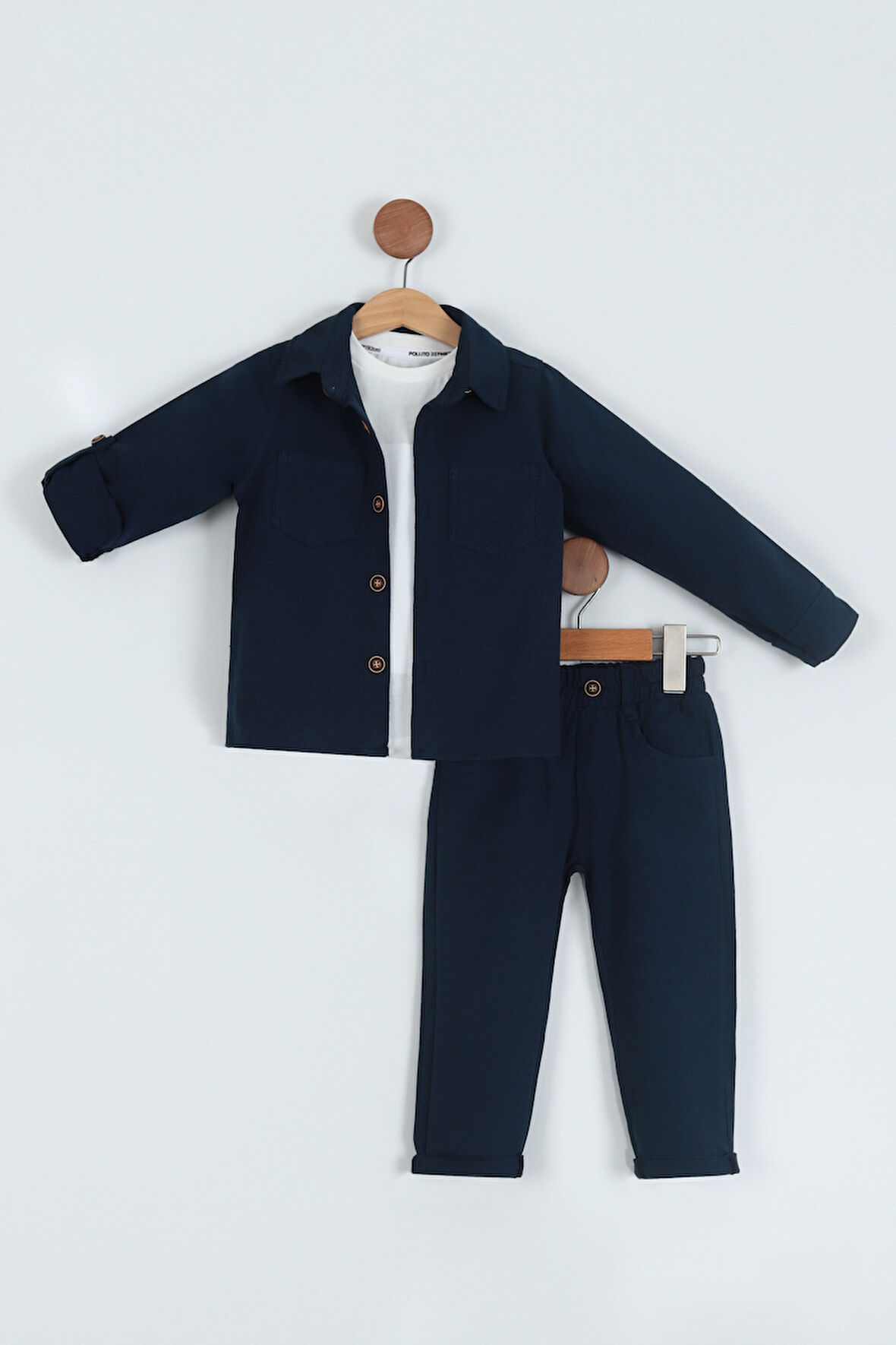 Erkek Çocuk Pamuklu Gömlek Tişört Pantolon 3'lü Alt Üst Takım