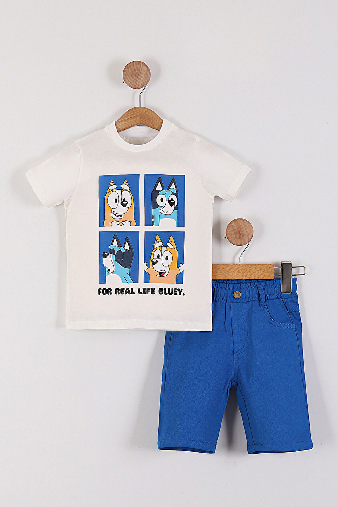 Erkek Çocuk For Real Life Bluey Baskılı Tişört Şort 2'li Takım