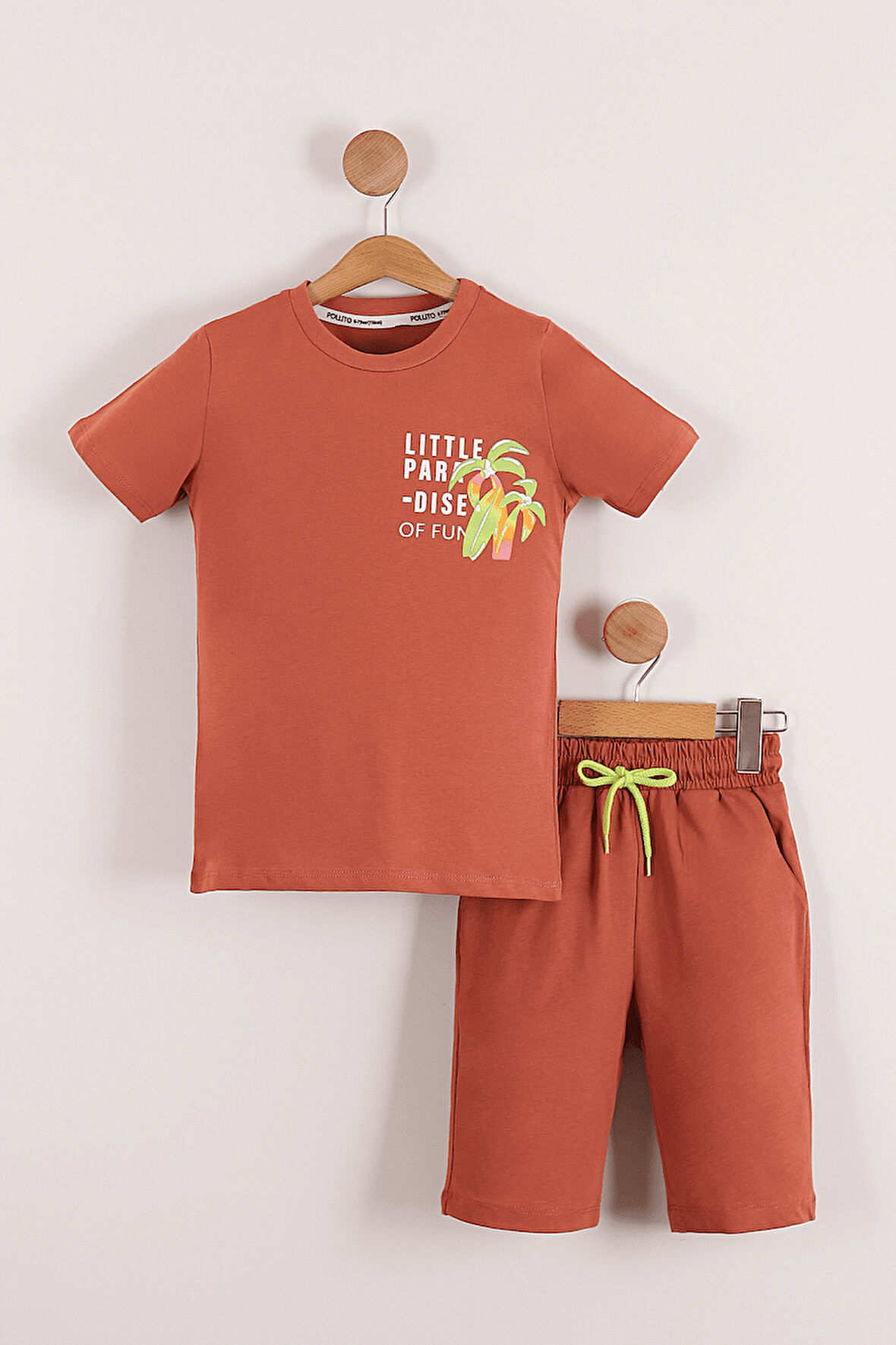 Erkek Çocuk Little Paradise Ön ve Arka Baskılı Tişört Şort 2'li Takım