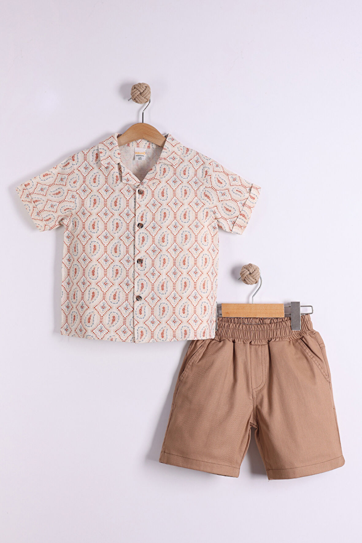 Erkek Çocuk Dokuma Etnik Desenli Gömlek Şort 2'li Takım