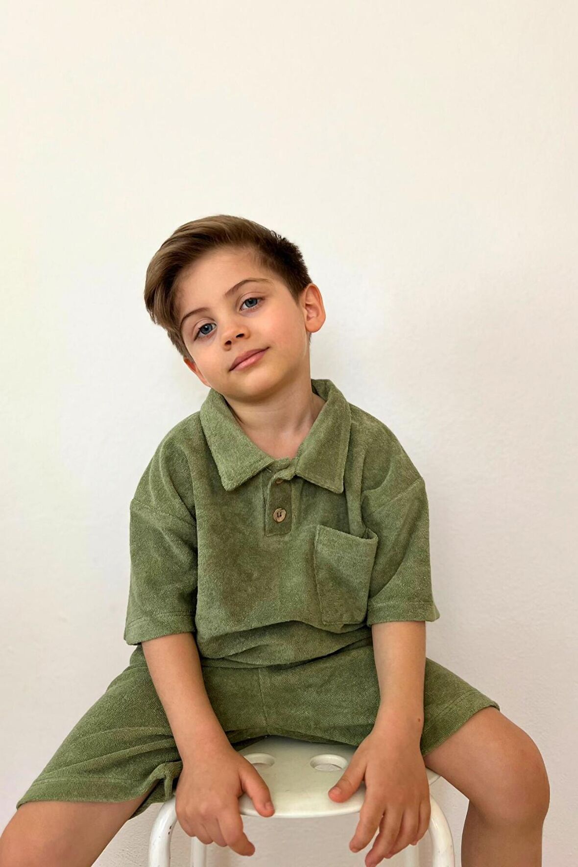 Erkek Çocuk Gömlek Yaka Havlu Kumaş 2'li Takım
