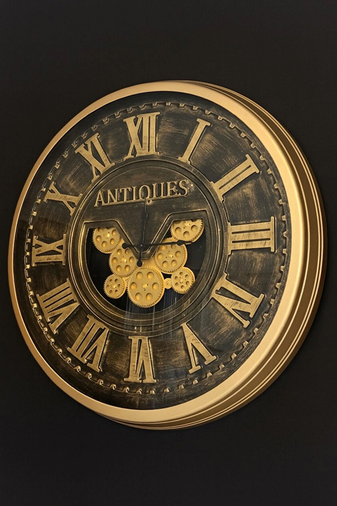 Antik Gold Hareketli Çarklı Duvar Saati 