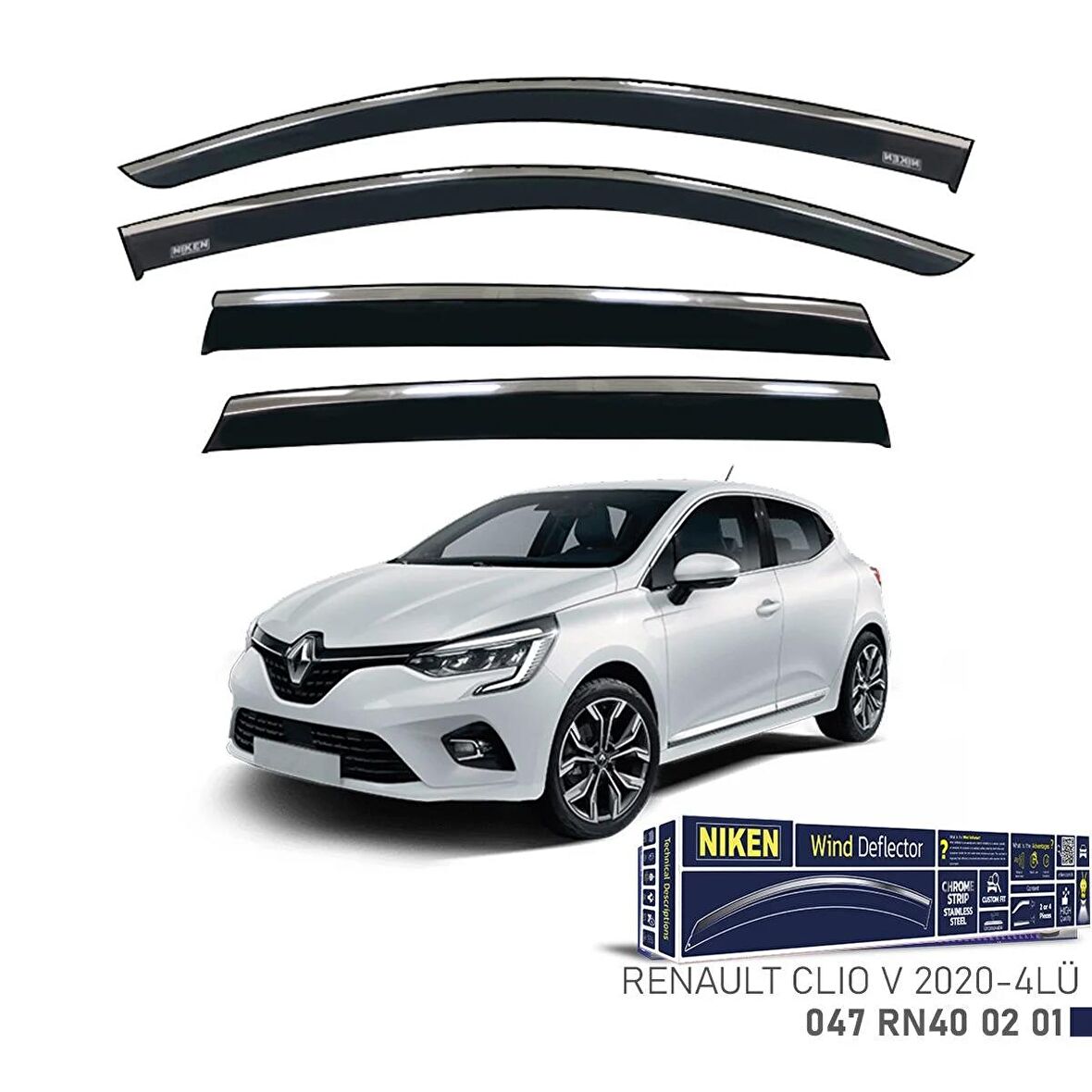 Renault Clio 5 Kromlu Cam Rüzgarlığı Niken 2020+ sonrası uyumlu