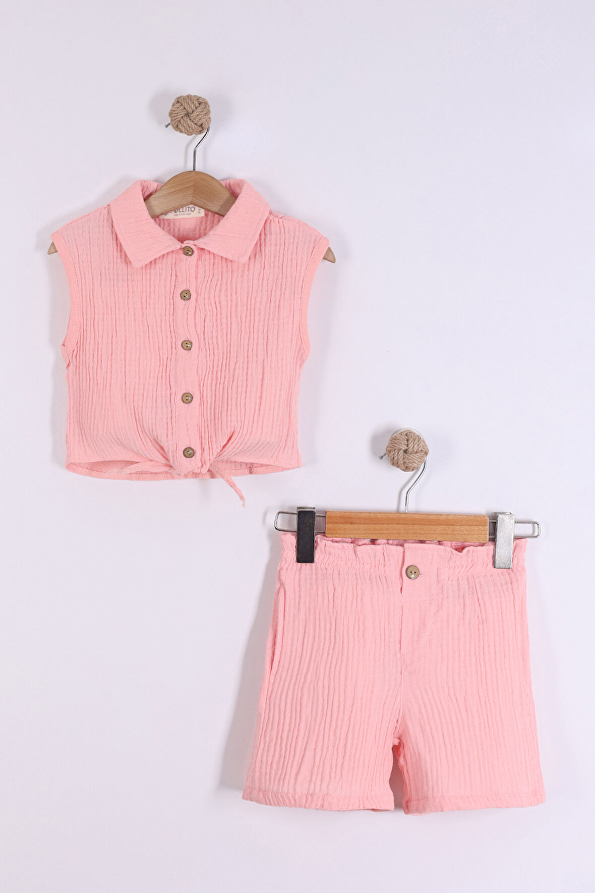 Kız Çocuk Müslin Gömlekli Şortlu Takım 