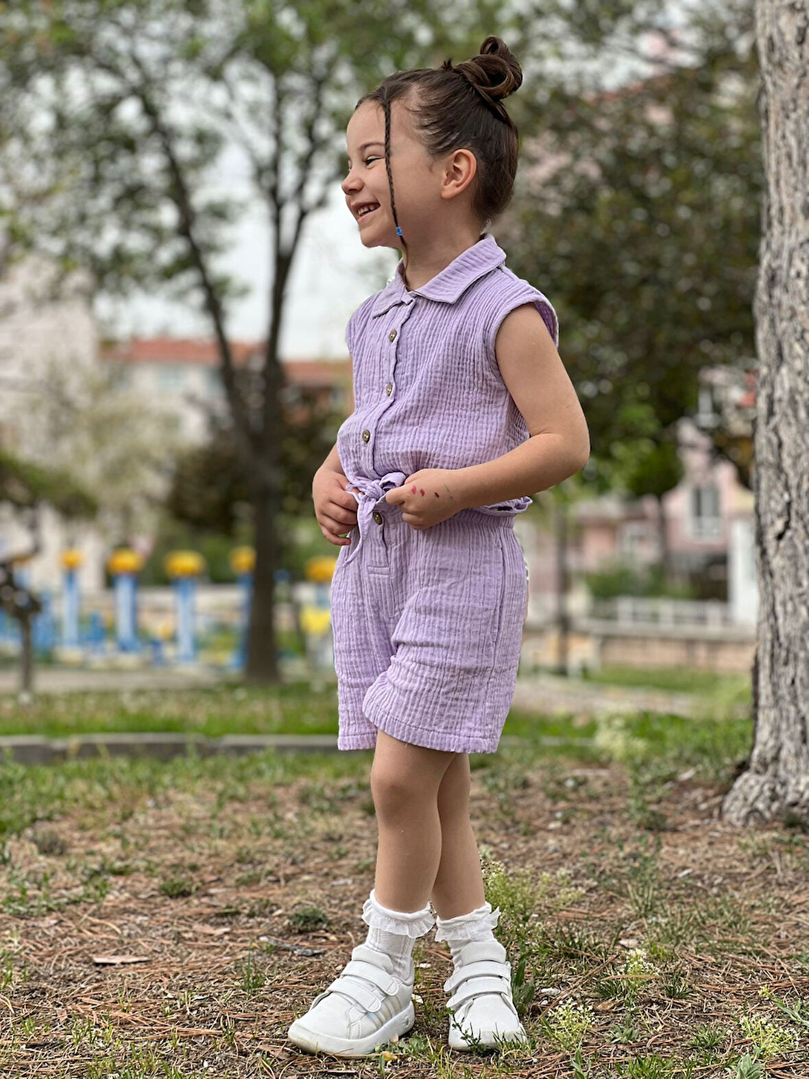 Kız Çocuk Müslin Gömlekli Şortlu Takım 