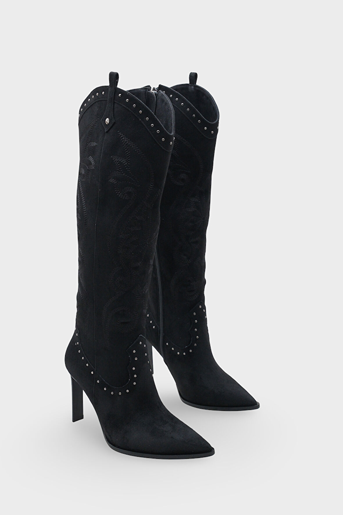 Kadın Sivri Burun Western Kovboy Topuklu Günlük Çizme Hislev Siyah