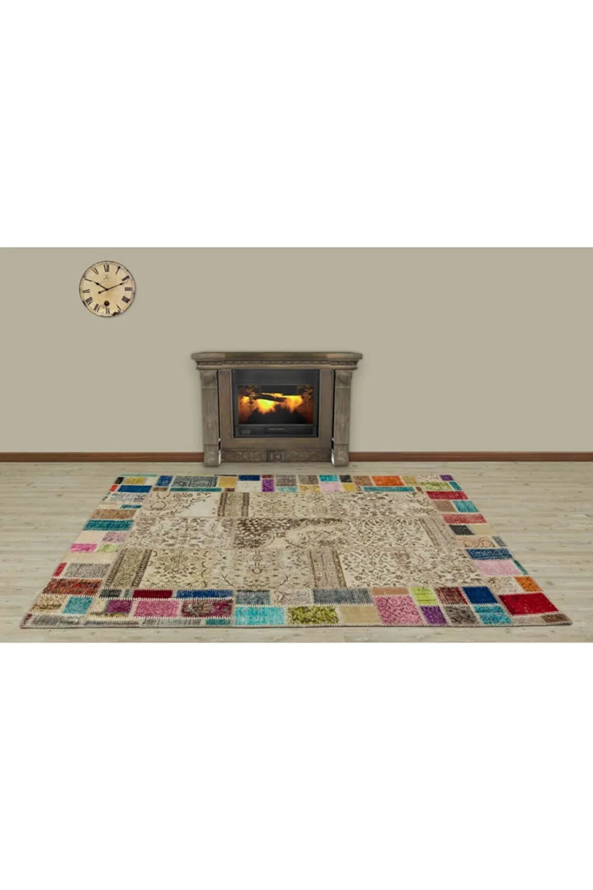 Bej Klasik Modern Patchwork El Dokuma Halı