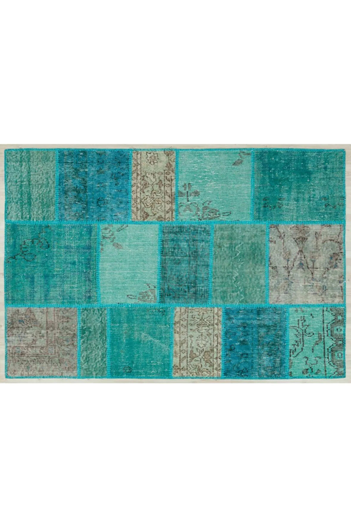 120X180  Turkuaz Modern Patchwork Eskitme Halı