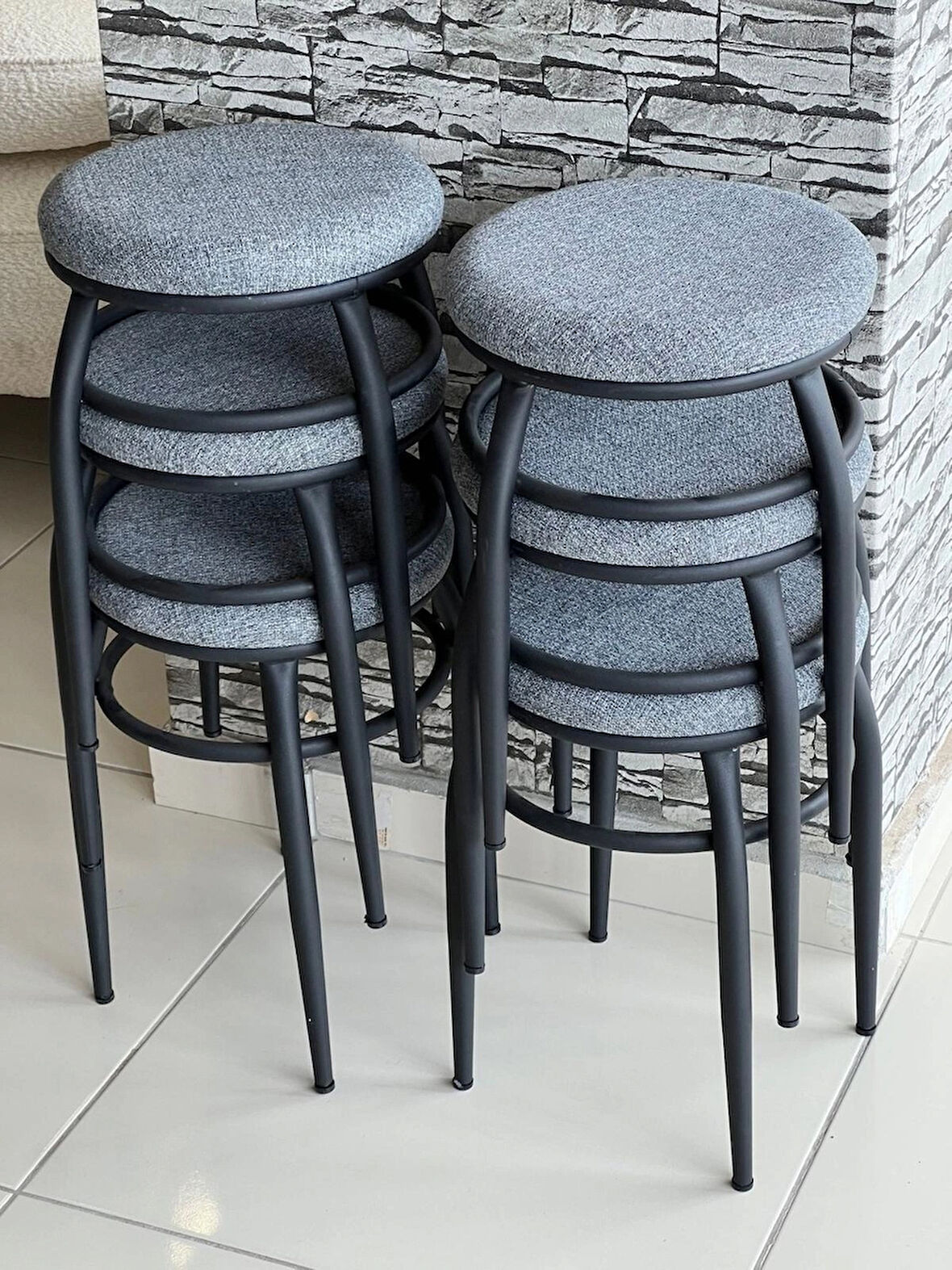 6 Adet Tabure, Demir Ayaklı Tabure, Siyah Ayaklı Kumaş Tabure, Mutfak Balkon Taburesi, Oturak