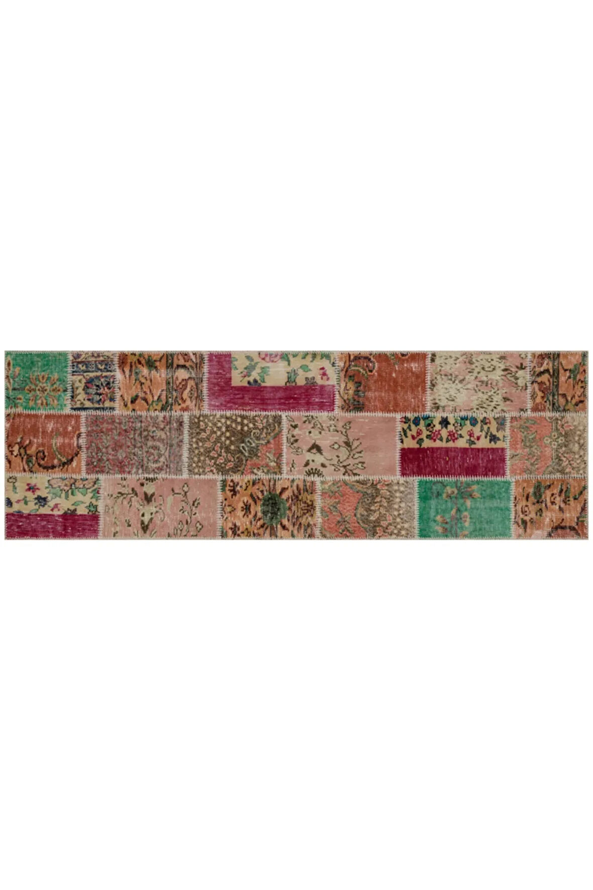 Eskitme El Dokuma Patchwork Halı 80x250 (5584)