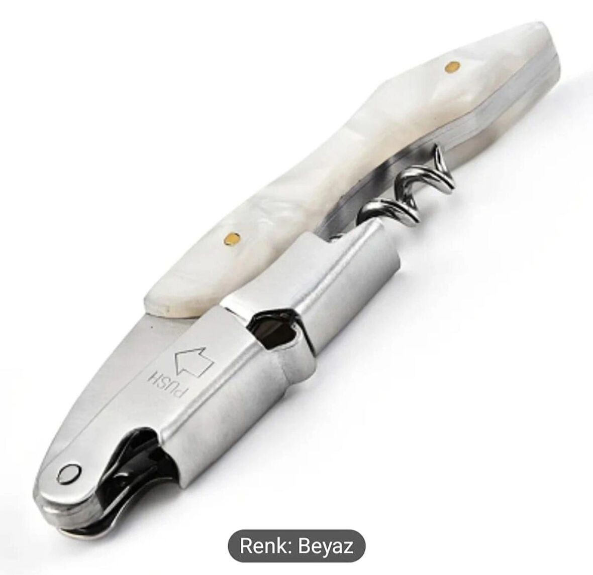 Tirbuşon Beyaz Saplı Paslanmaz Çelik Şarap ve Şampanya Açacagı Bira Açacağı Bar ve Ev