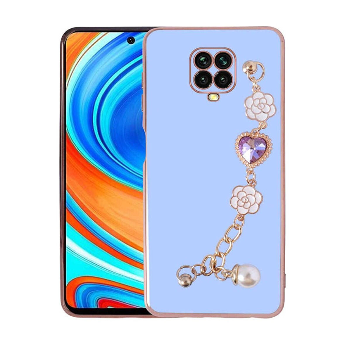 Teleplus Xiaomi Redmi Note 9 Pro Kılıf Kamera Korumalı Taşlı El Tutmalı Taka Lazer Kapak