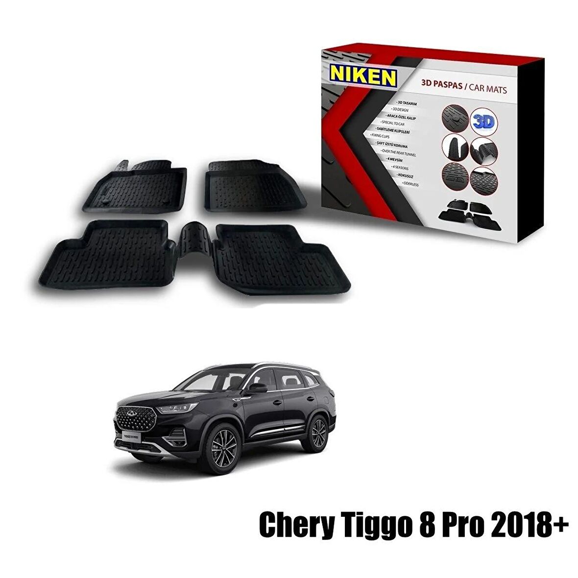 Chery Tiggo 8/8 Pro Havuzlu 3D Paspas Niken Siyah 2018+ sonrası uyumlu