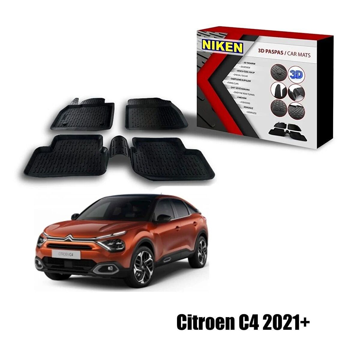 Citroen C4 Havuzlu 3D Paspas Niken Siyah 2021+ sonrası uyumlu