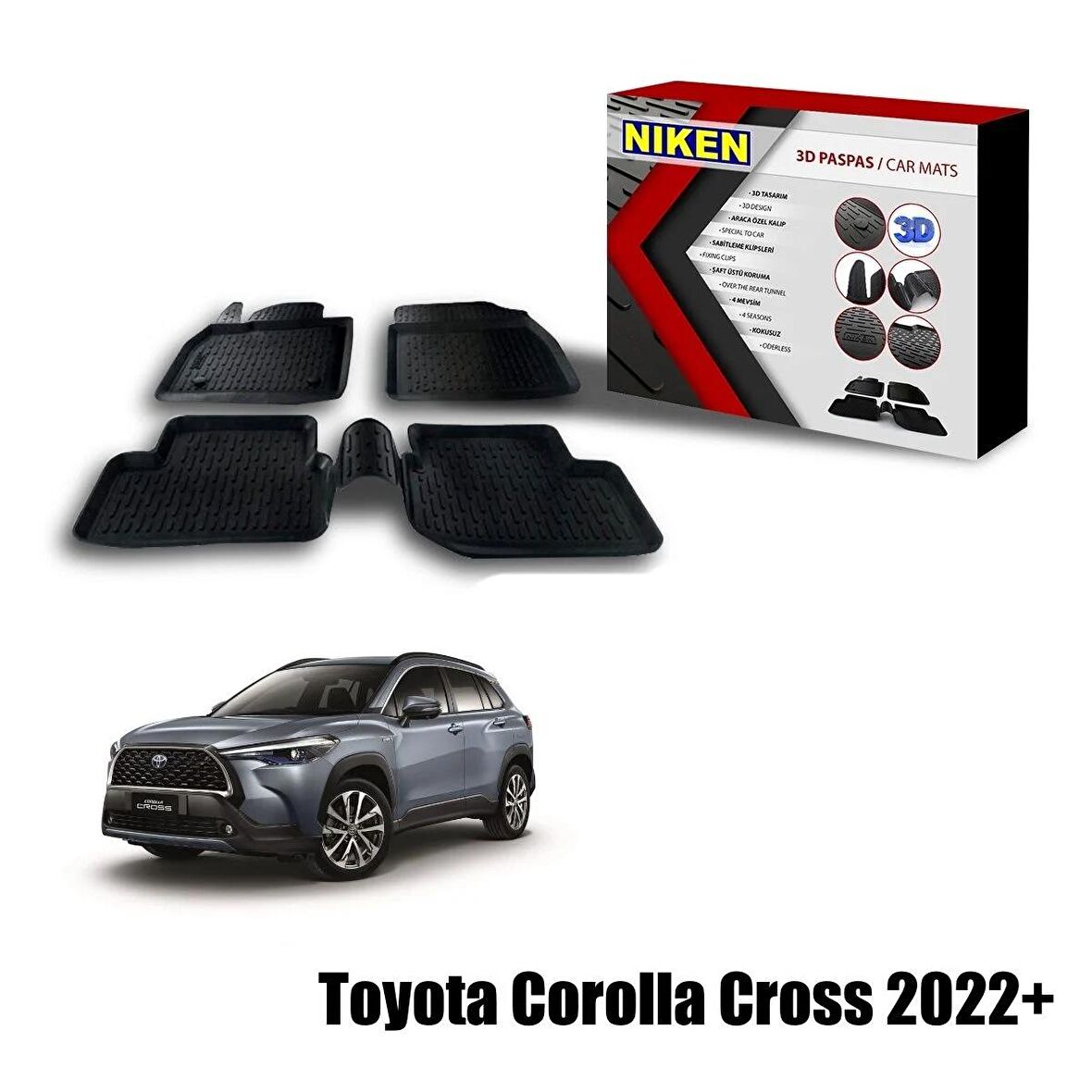 Toyota Corolla Cross Havuzlu 3D Paspas Niken Siyah 2022+ Sonrası