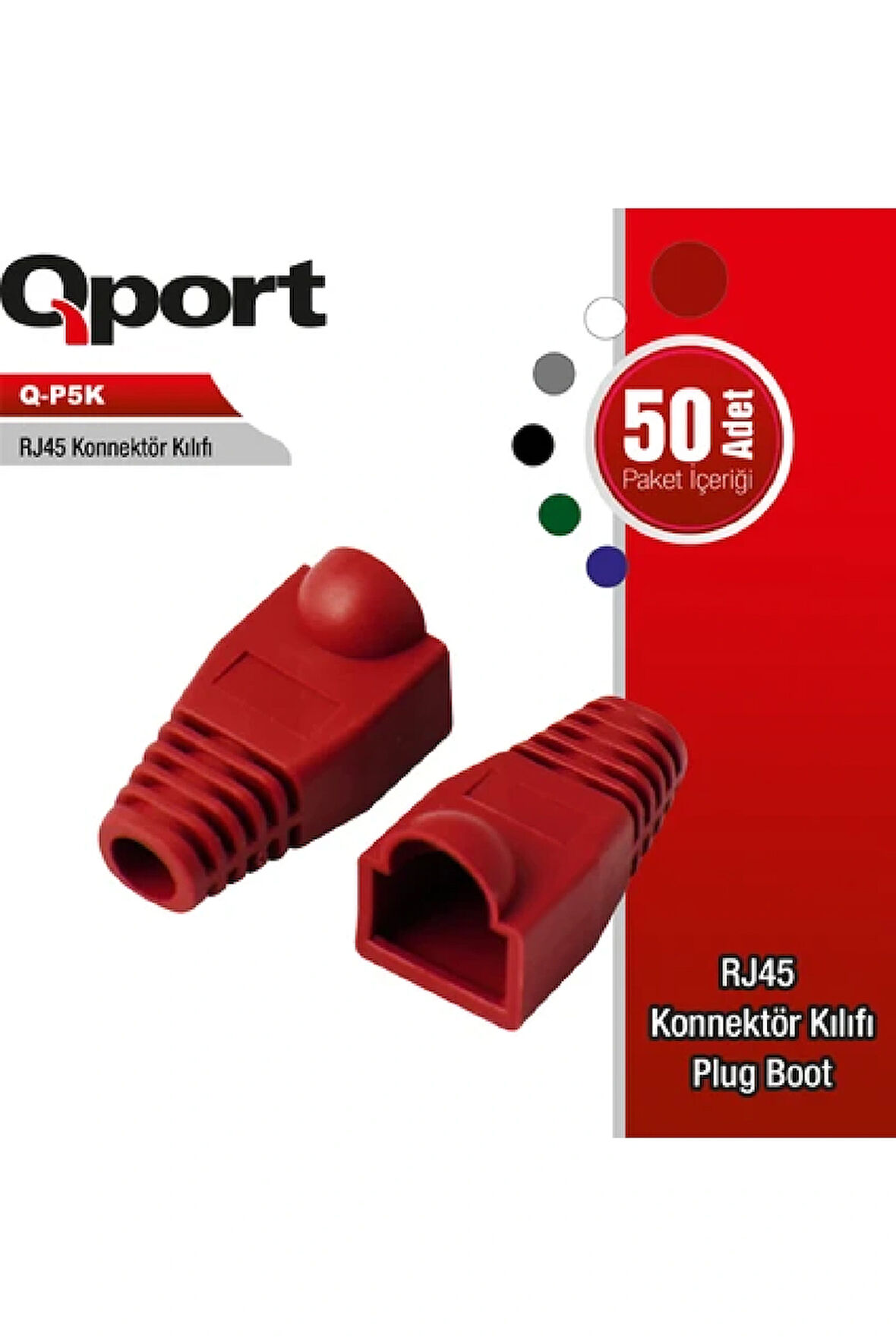 Q-P5K RJ45 Konnektör Kılıfı 50'li Paket Kırmızı