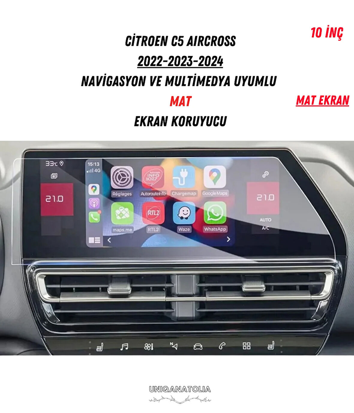 Citroen C5 Aircross 2022-2024 Navigasyon ve Multimedya Uyumlu Mat Ekran Koruyucu