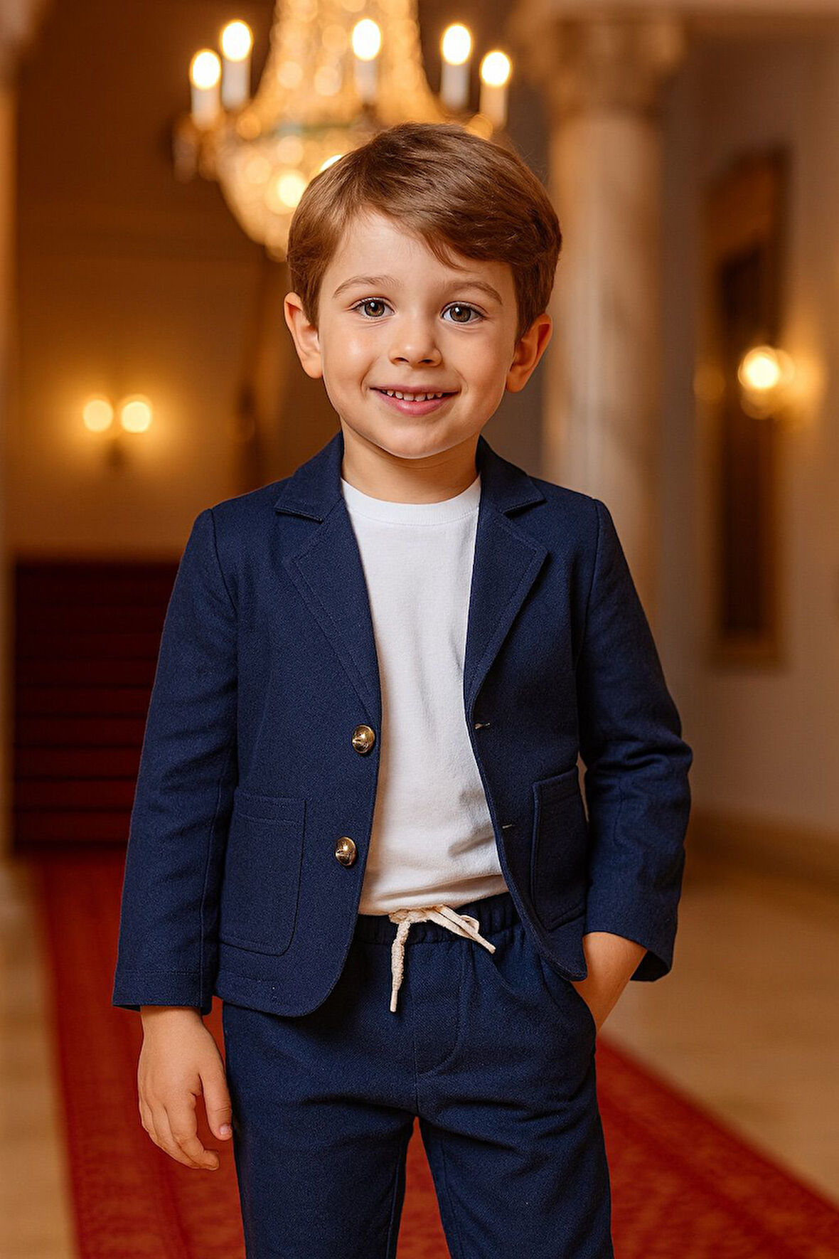 Erkek Çocuk Keten Ceket Pantolon 3'lü Takım