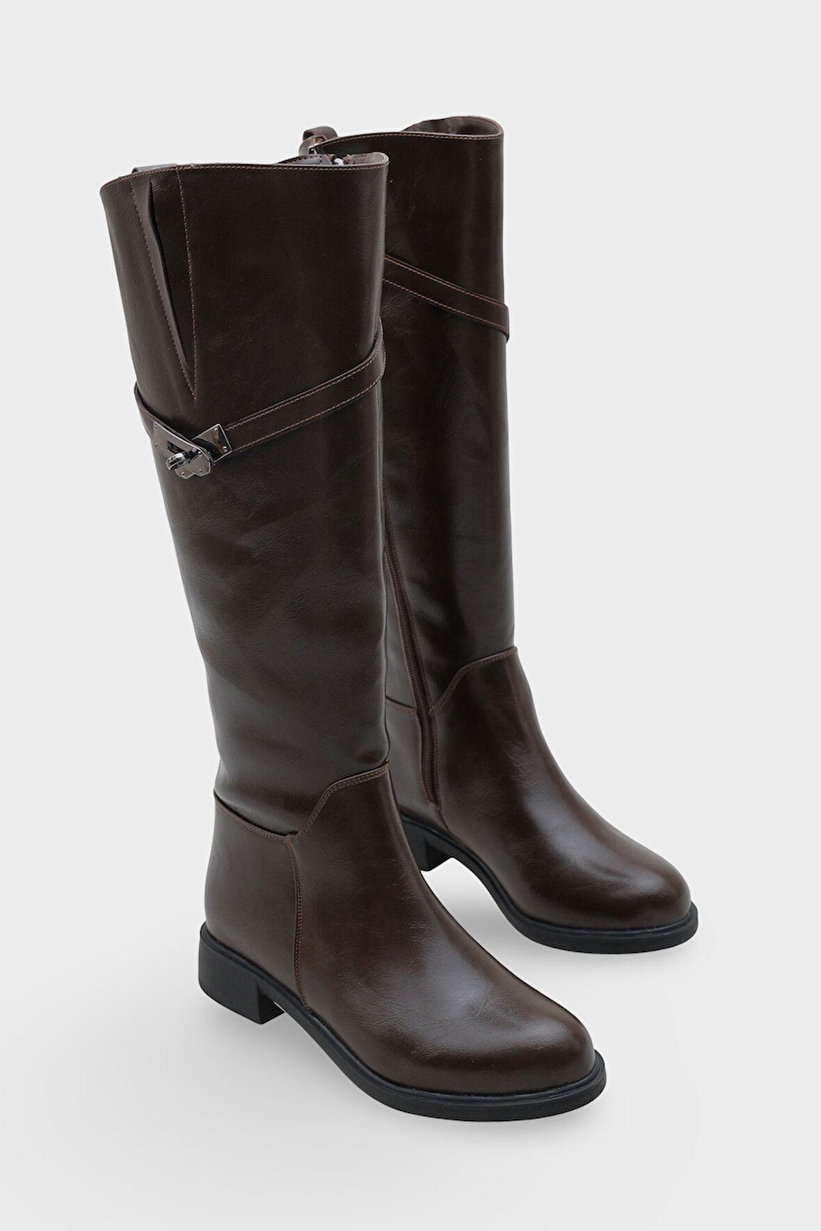 Kadın Tokalı Topuklu Günlük Çizme Fecroya Kahve