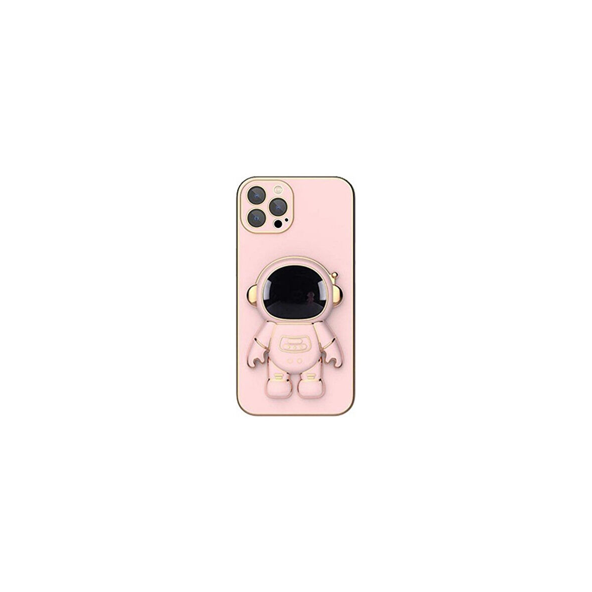 Teleplus iPhone 15 Pro Kılıf Kamera Korumalı Astronot Desenli Standlı Silikon Pembe