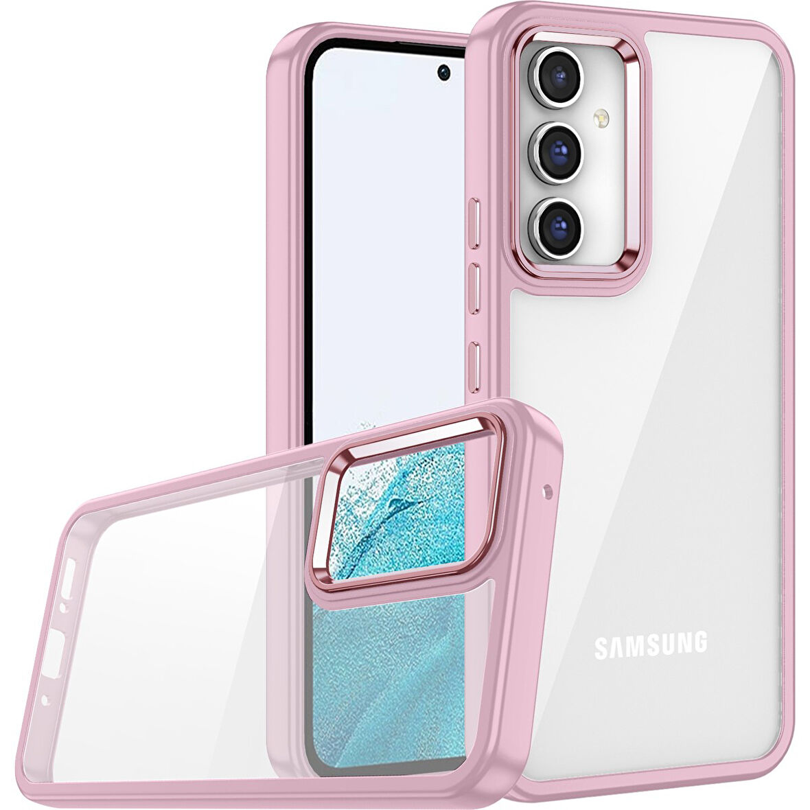 Teleplus Samsung Galaxy A14 Kılıf Flora Sert Silikon Arkası Cam Şeffaf Pembe