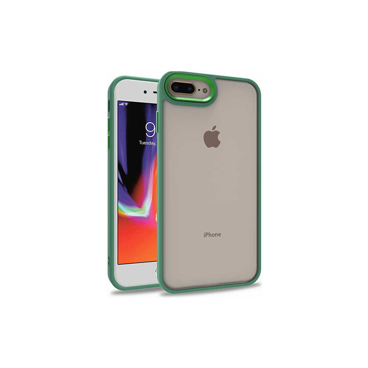 Teleplus iPhone 8 Plus Kılıf Flora Sert Silikon Arkası Cam Şeffaf Yeşil