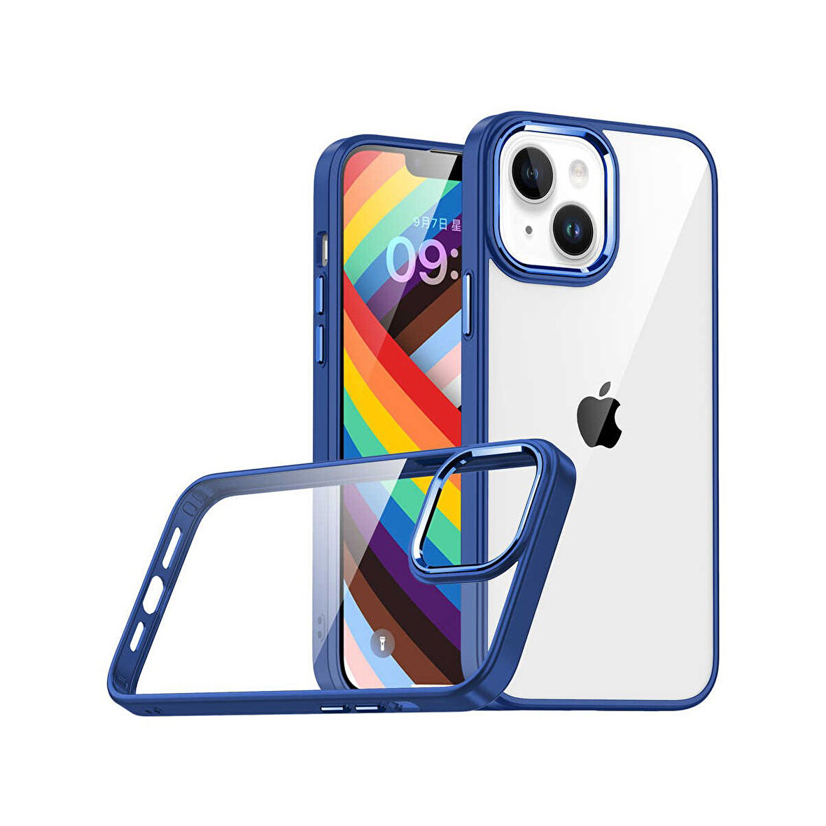 Teleplus iPhone 15 Plus Kılıf Flora Sert Silikon Arkası Cam Şeffaf Lacivert