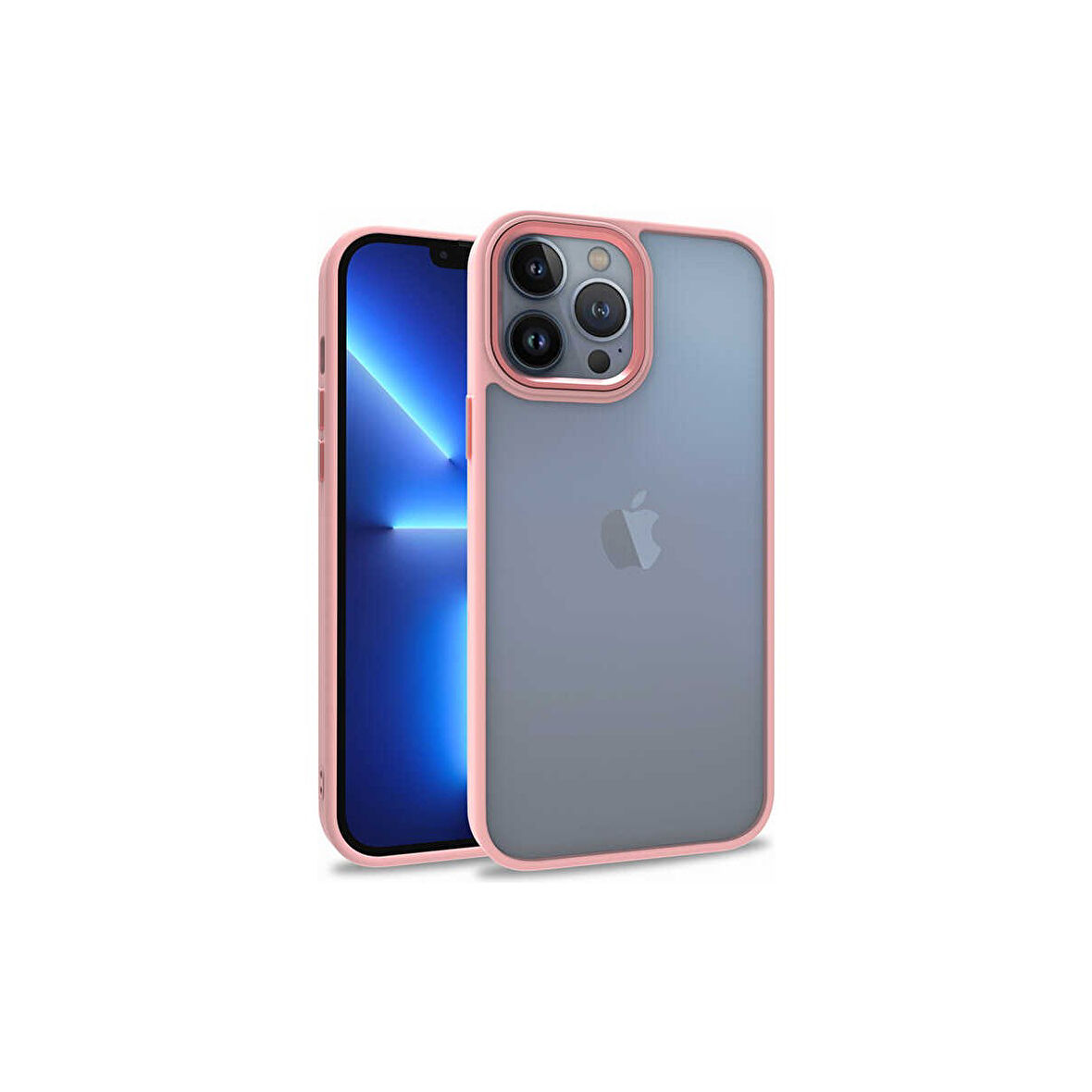 Teleplus iPhone 13 Pro Max Kılıf Flora Sert Silikon Arkası Cam Şeffaf Pembe