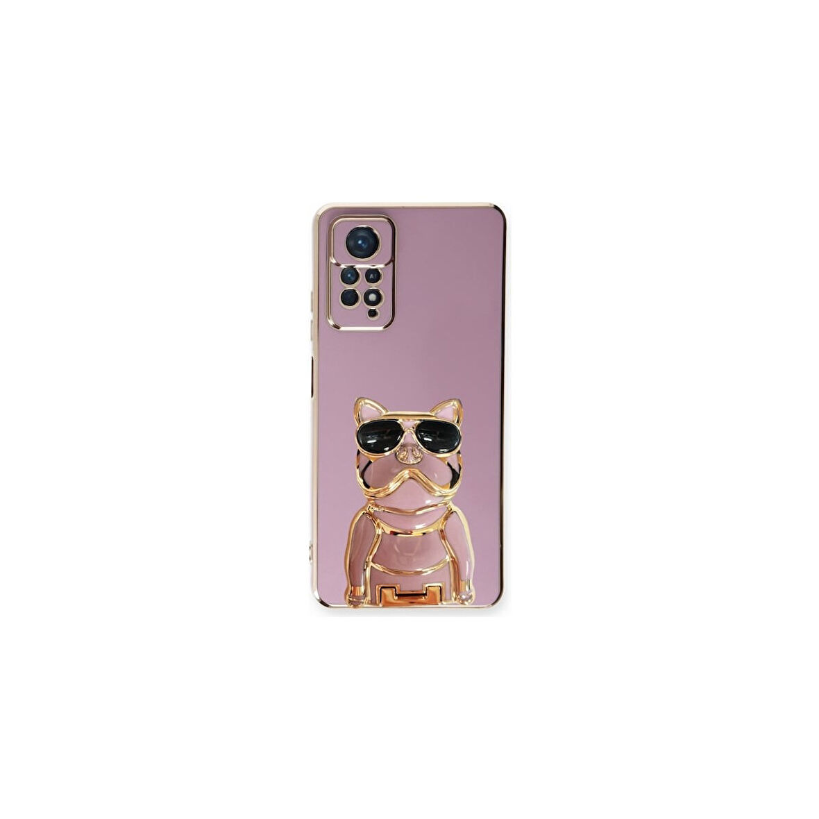 Teleplus Xiaomi Redmi Note 11 Kılıf Kamera Korumalı Köpek Desenli Standlı Silikon Mor