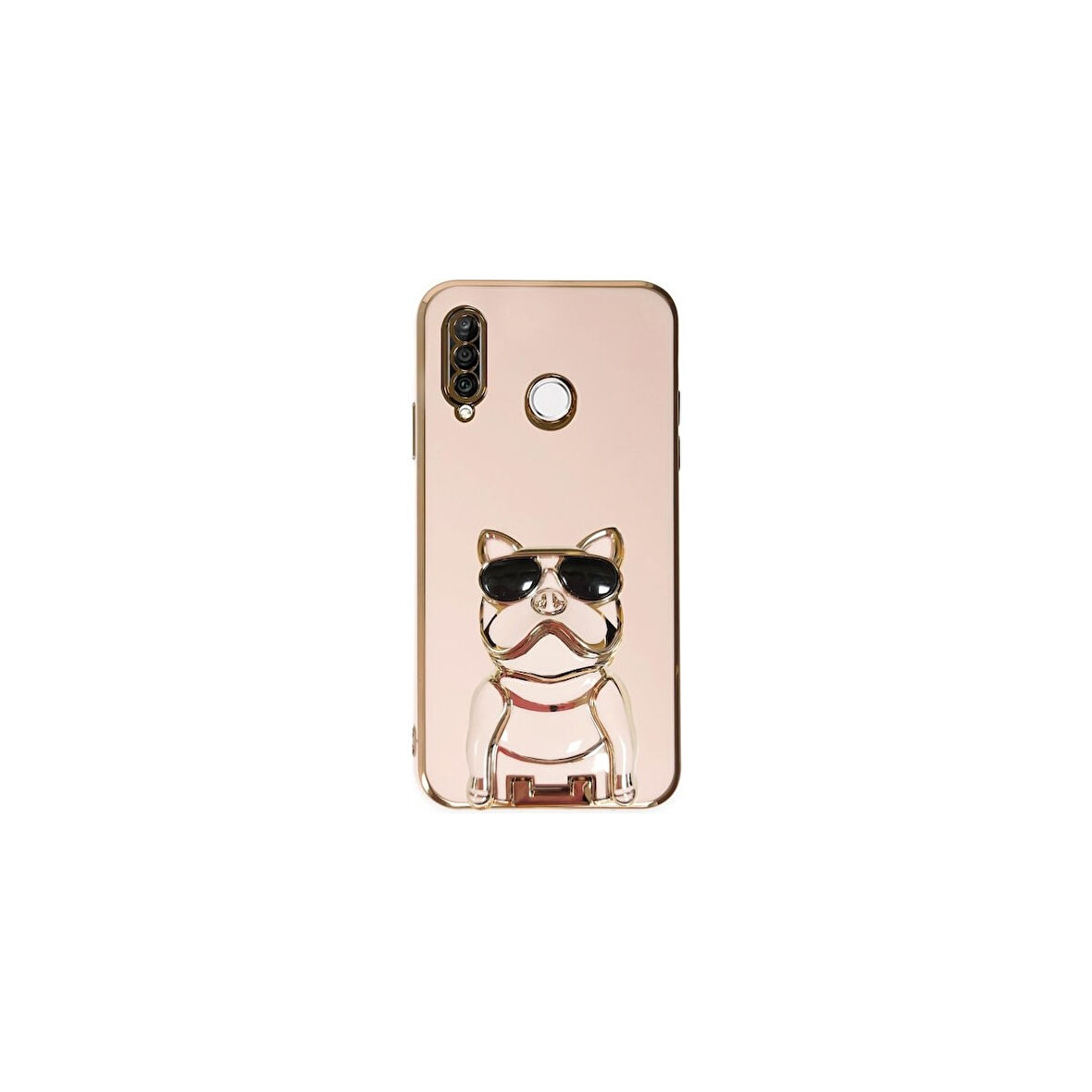 Teleplus Huawei P30 Lite Kılıf Kamera Korumalı Köpek Desenli Standlı Silikon Pembe