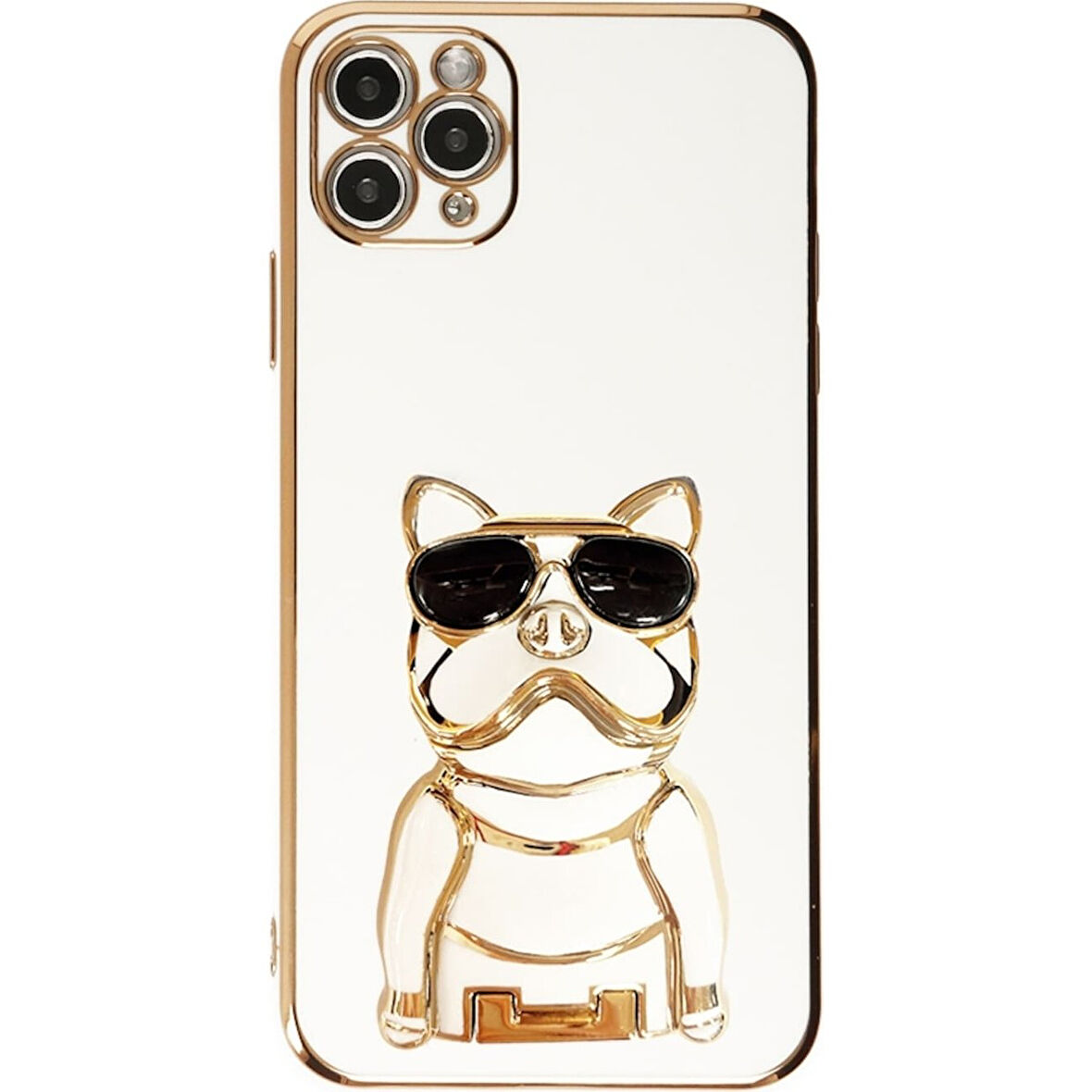 Teleplus iPhone 11 Pro Kılıf Kamera Korumalı Köpek Desenli Standlı Silikon Beyaz
