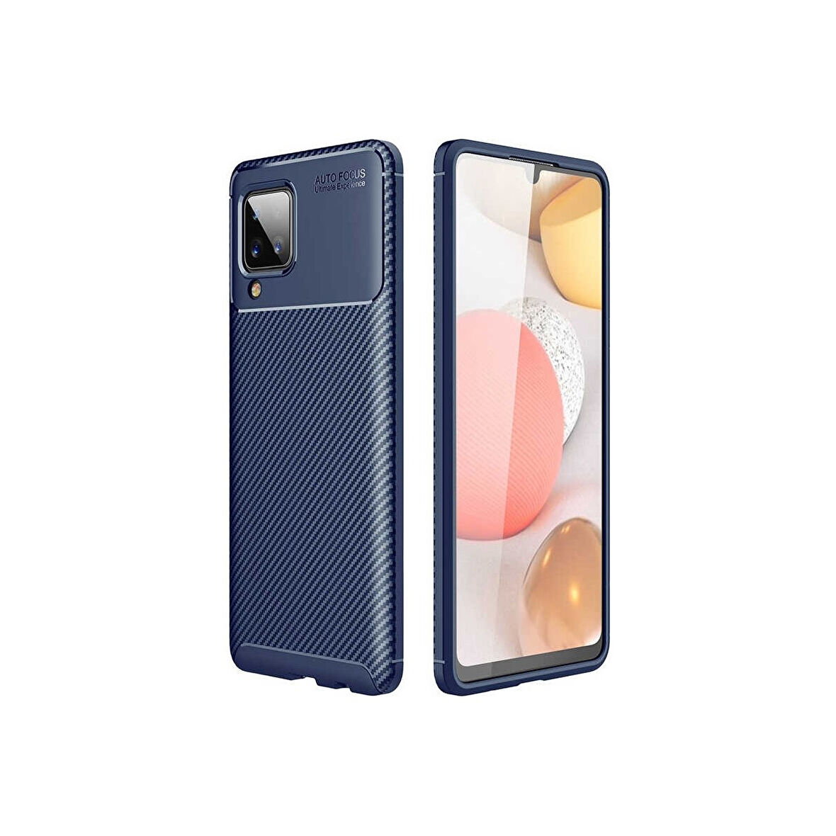 Teleplus Samsung Galaxy A12 Kılıf Negro Karbon Dizayn Silikon Lacivert