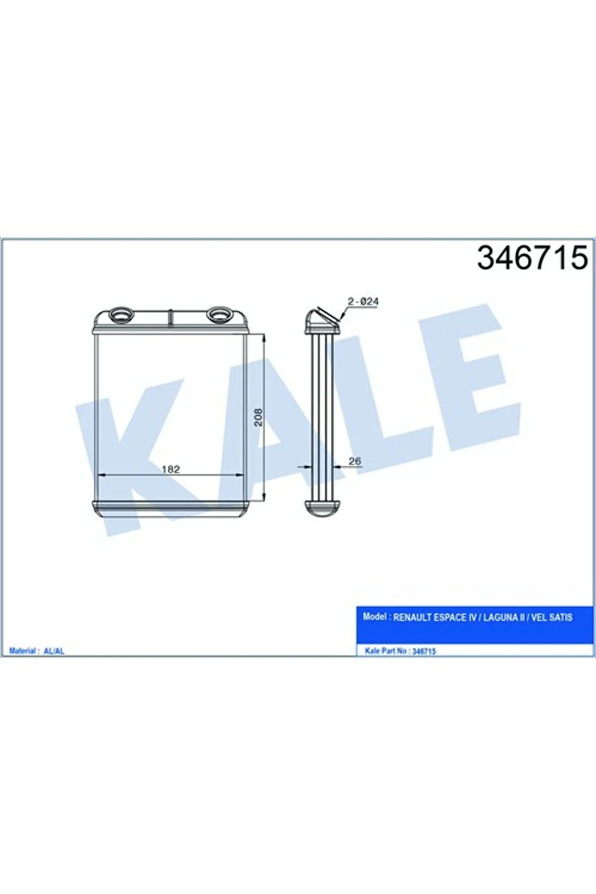 346715-KALORİFER Radyatörü Brazing Laguna Iı Ac Klimasız 210X184X26