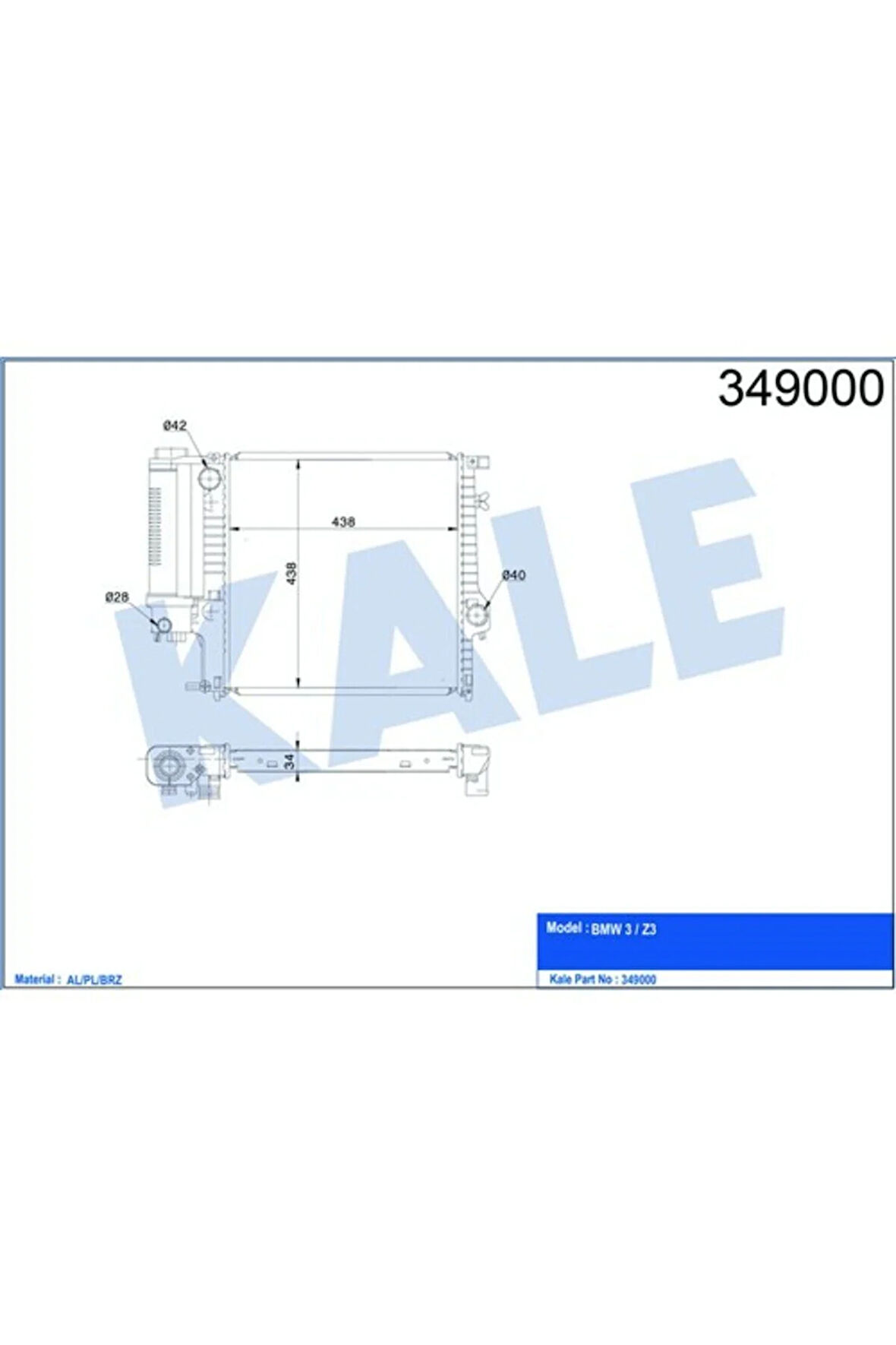 349000-SU Radyatörü Bmw 3-Serisi E30 - E36 -Z3 E36 Al-Pl-Brz 438X438X34
