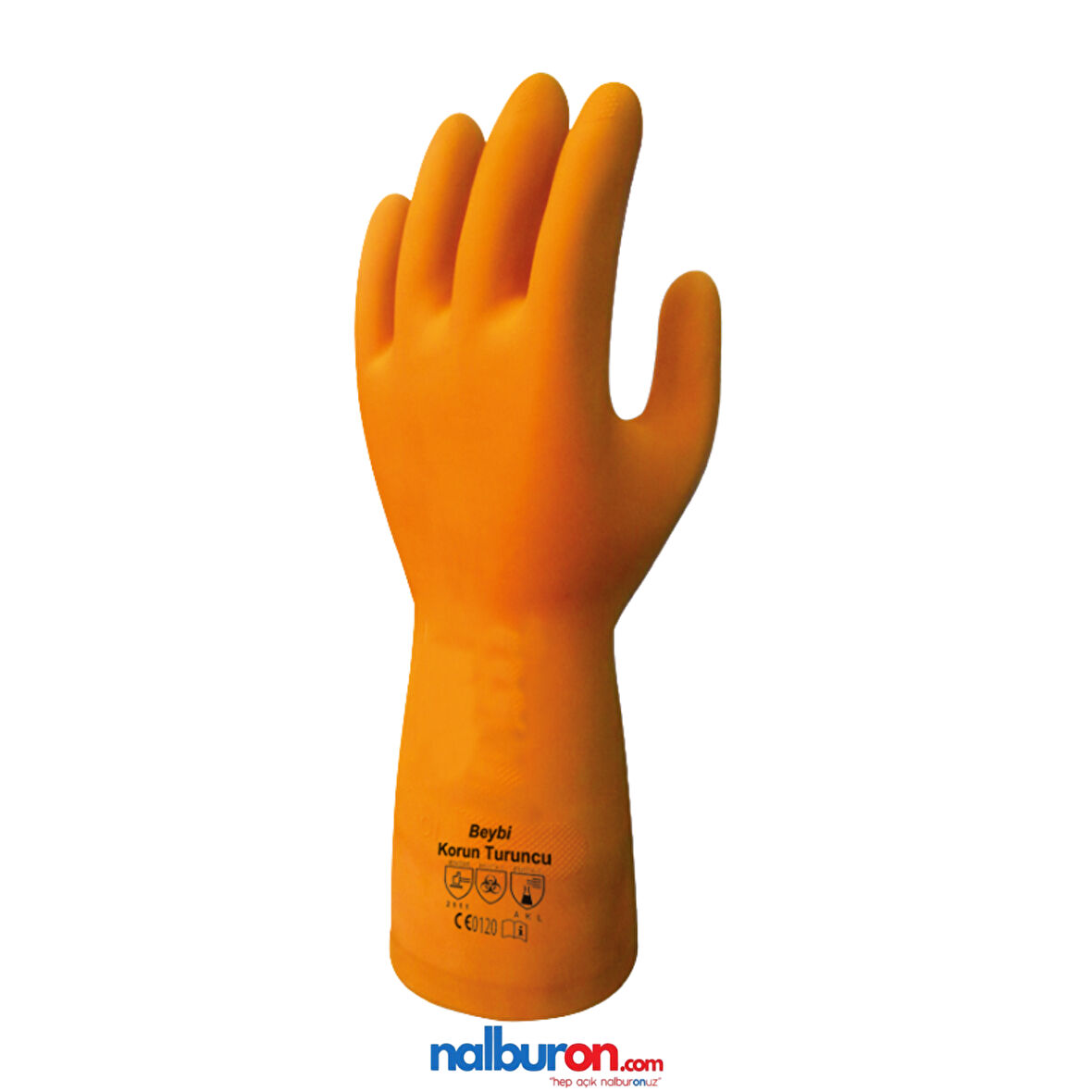 BEYBİ Korun Turuncu Lateks Kaplı Pamuk Astarlı İş Eldiveni Gıda İle Temasa Uygun Eldiven 9 Numara