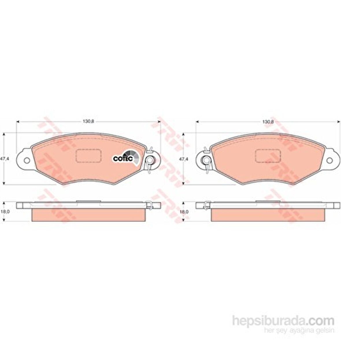 Trw - Fren Balatası Ön Kangoo 1.4İ 1.5 Dcı 1.9D (97-07)206 1.4 1.6/Xsara 1.4 Hdı Segmanlı - Trw Gdb1321