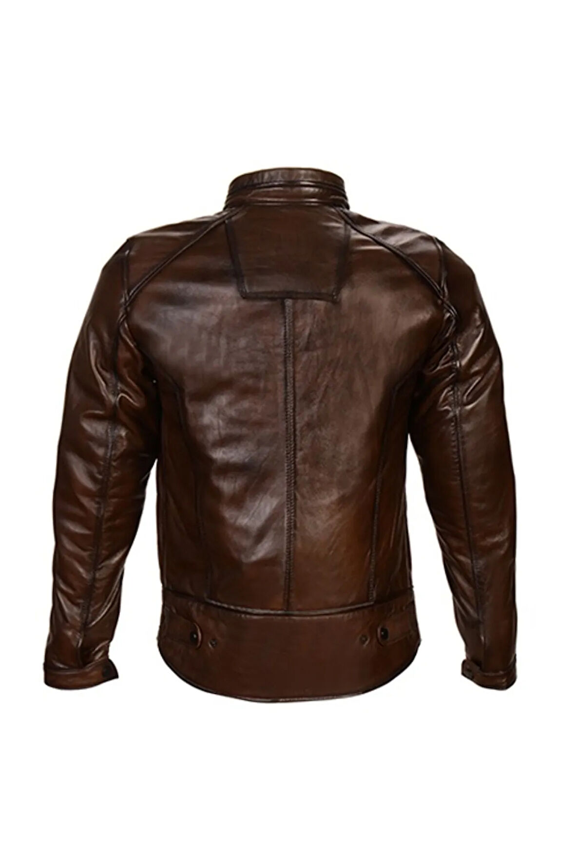 Unisex Antik Kahve Motorcu Deri Mont