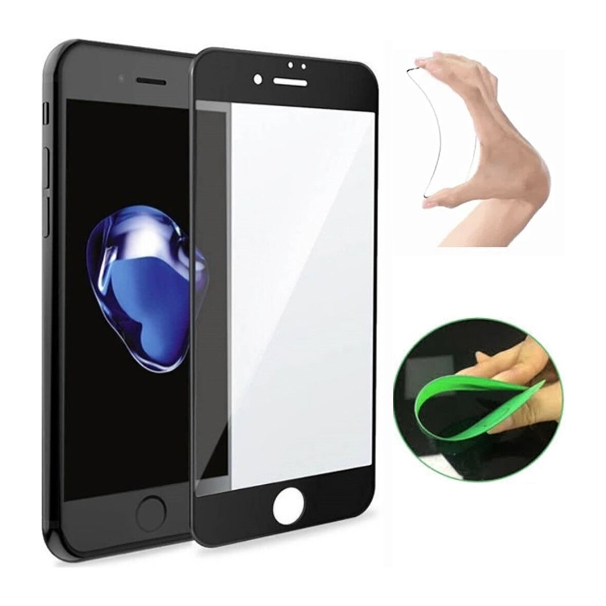 Apple iPhone 6s Ekran Koruyucu Seramik Nano Cam Esnek Tam Full Kaplayan Kırılmaz Siyah