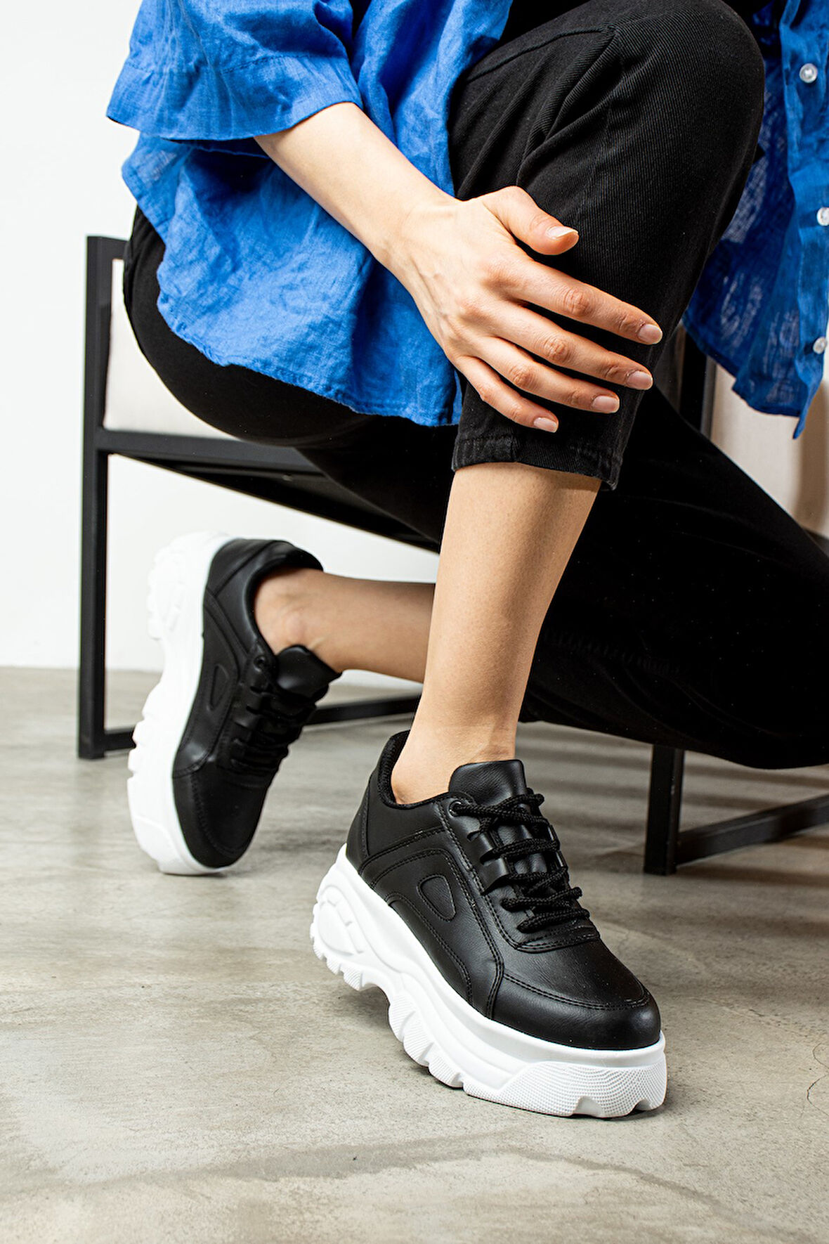 Günlük Kadın Spor Ayakkabı Yüksek Taban 6 Cm Sneaker Siyah - Beyaz - Bej - Rugan - Süet 001