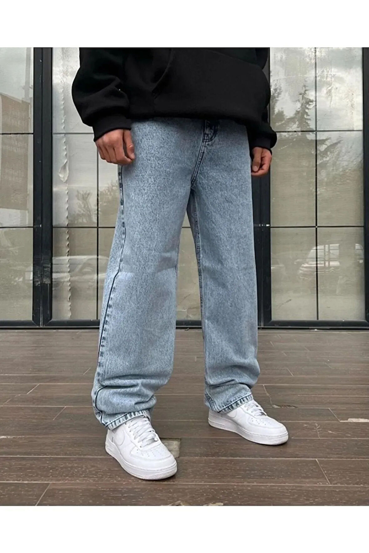 Erkek Baggy Butter Fly Jeans Salaş Kemer Arkası Lastikli Kot Pantolon Mbg