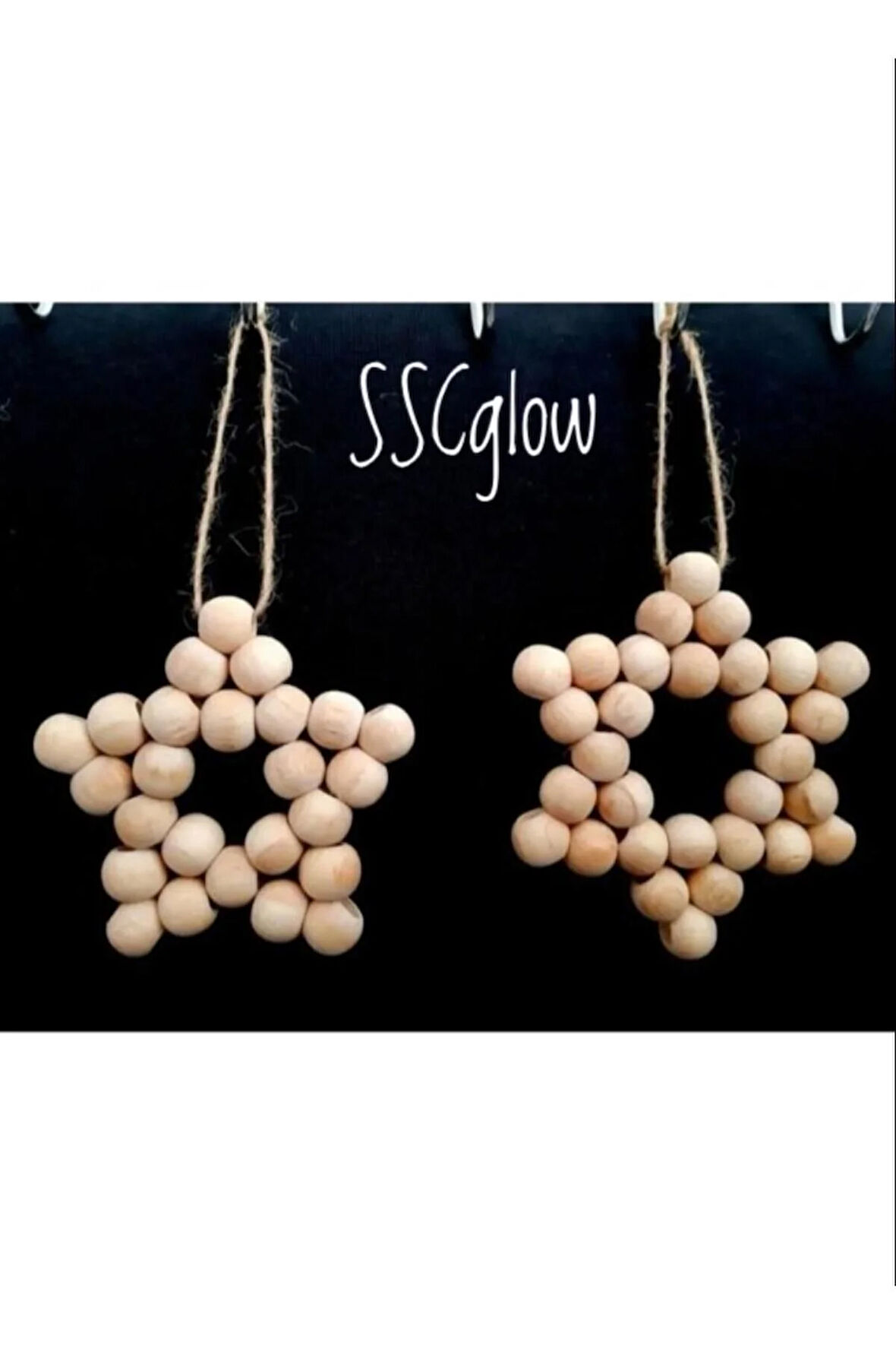 Dekoratif Ahşap Boncuklu Yıldız 2'li Set Büyük Boy, Kapı Duvar Mutfak Bebek Odası Süsü