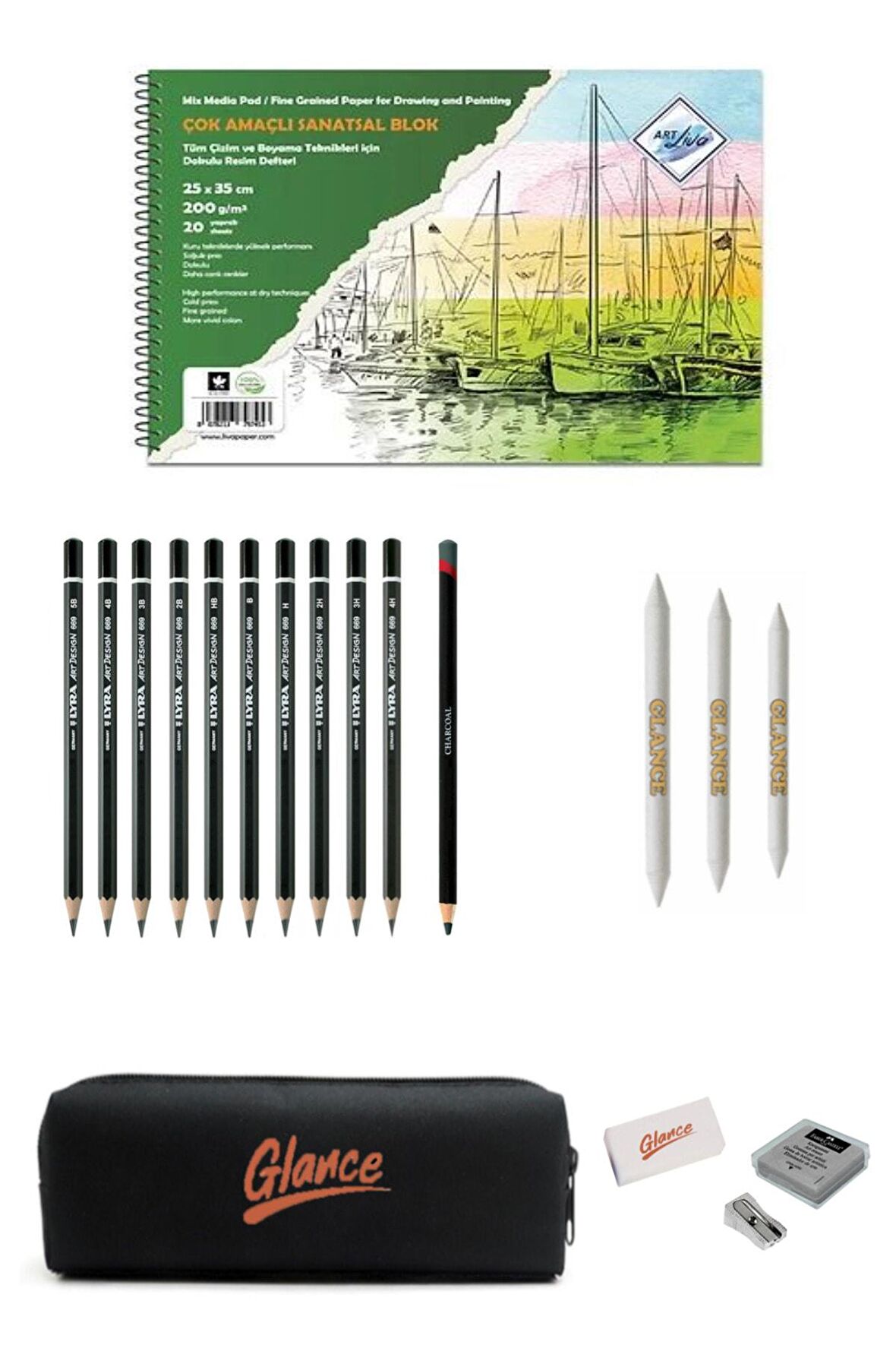 Art Liva Sanatsal Dokulu Resim Defteri 25x35 20 Yp 200 Gr ( Multi Teknik) Lyra Çizim Eskiz Seti
