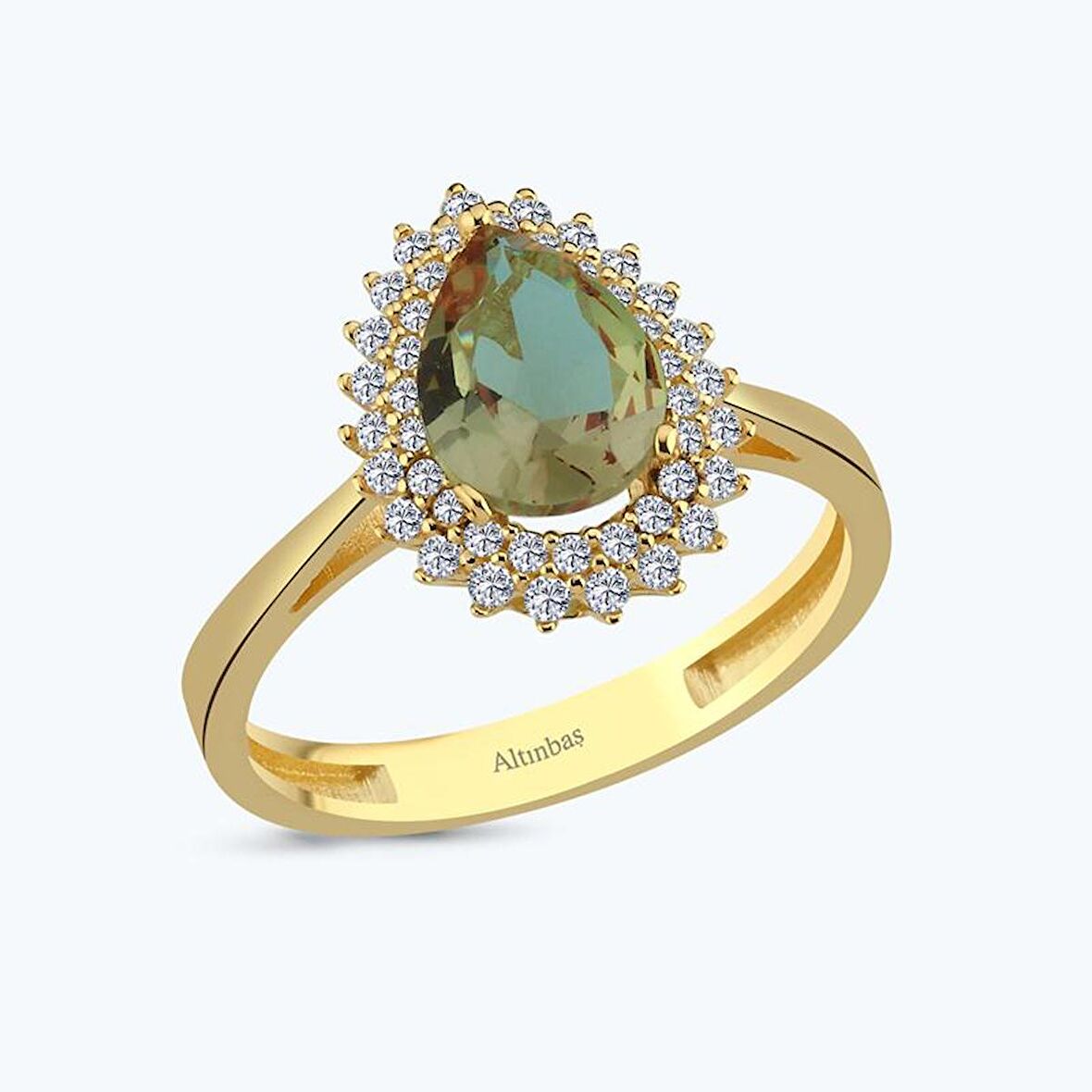 Altın Zultanit Taşlı Damla Yüzük