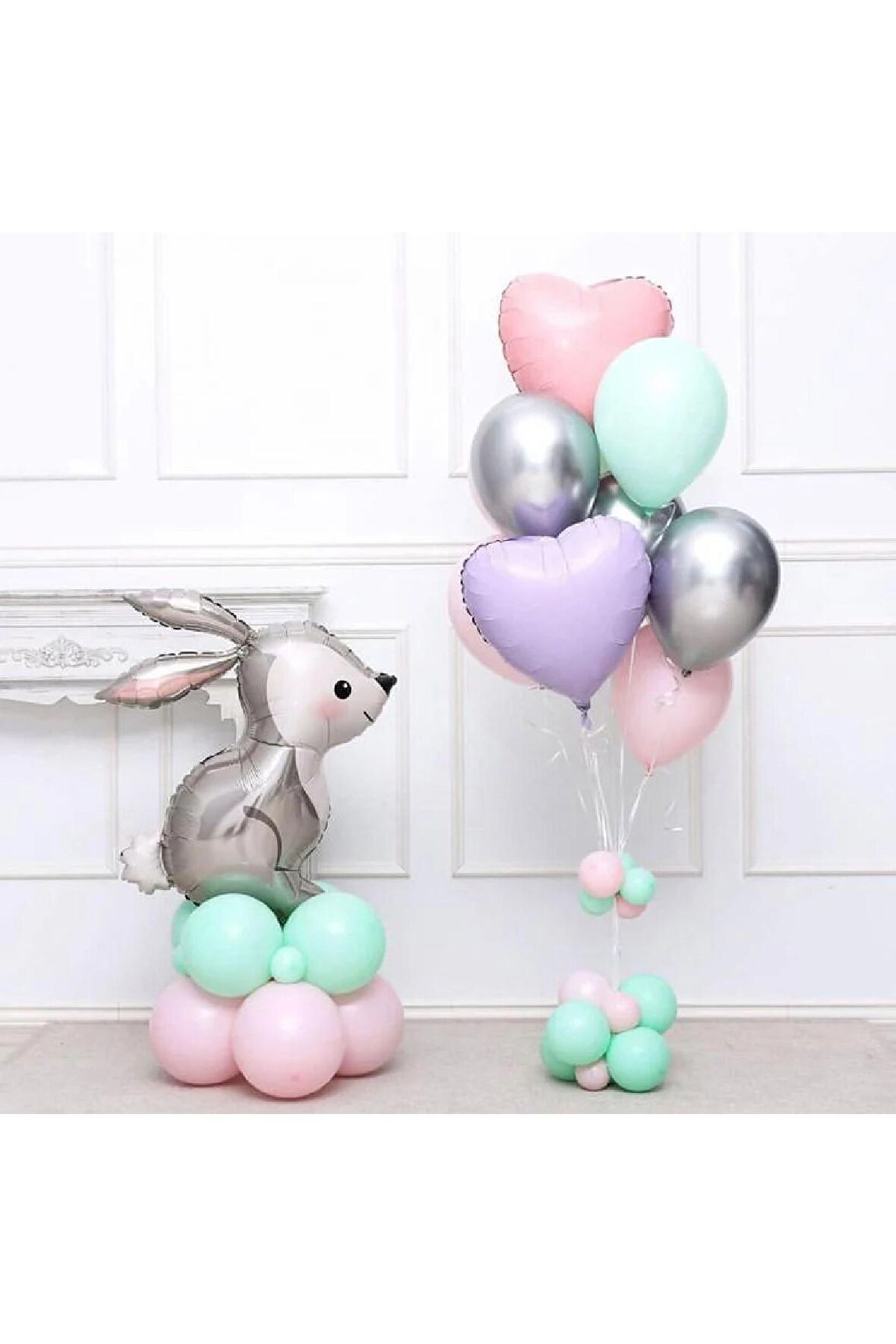 TAVŞAN FOLYO BALONLU KALP FOLYO BALONLU DEMETİ DOĞUM GÜNÜ SET SÜSÜ