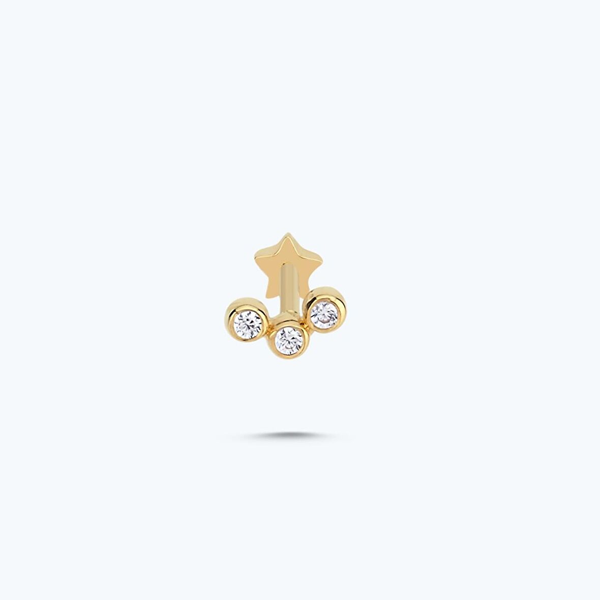 Altın Tragus Üç Taşlı Piercing