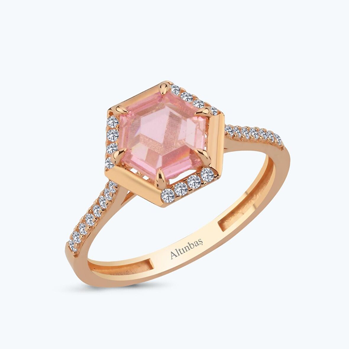 Pembe Taşlı Altın Yüzük