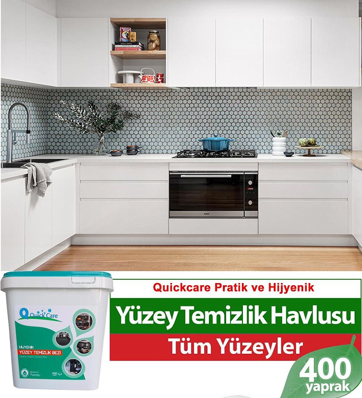 QUICKCARE Dezenfektanlı Yüzey Temizlik Havlusu 400 Yaprak, YEDEK POŞET Aloe Vera Kokulu