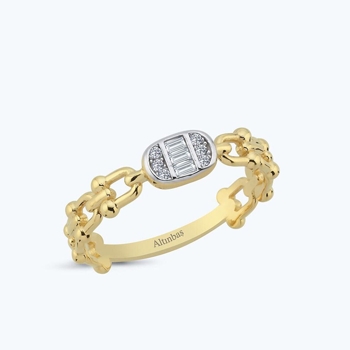 Altın Baget Taşlı Zincir Yüzük